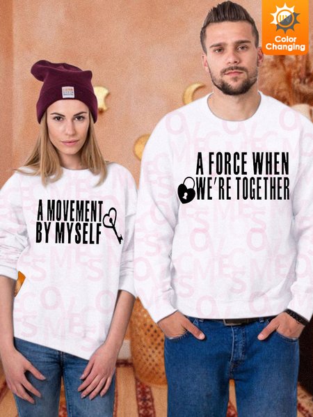 

Unisex Funny Text Letters A Force When We Are Together A Movement By Myself Couple UV Color Changing Sweatshirt, White, Hoodies&Sweatshirts