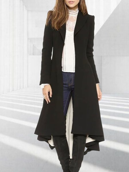 

Long sleeve Plain Regular Fit Overcoat, Black, Coats