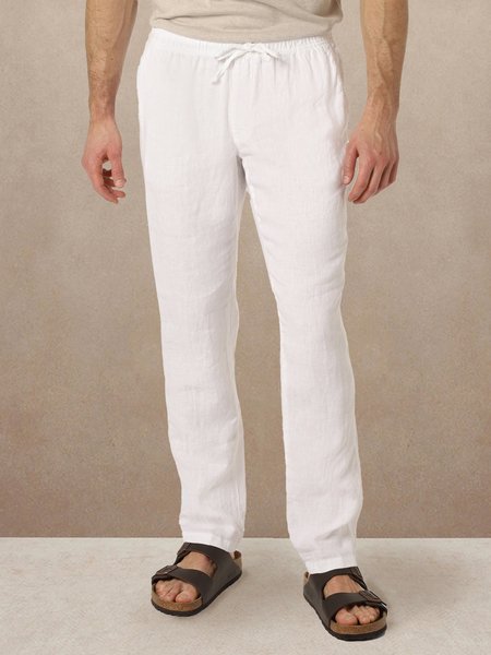 

Cotton Elastic-Waist Pants, White, Men's pants