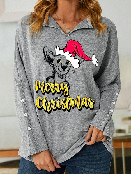 

Women Merry Christmas Funny Dog V Neck Loose Sweatshirt, Gray, Hoodies&Sweatshirts