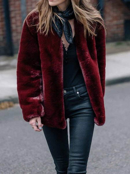 

Simple Plain Long Sleeve Teddy Jacket, Crimson, Others