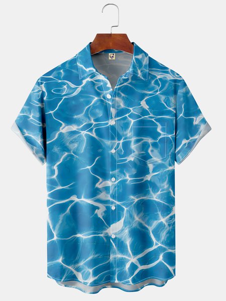 

Waves Chest Pocket Short Sleeve Resort Shirt, Blue, Men Shirts