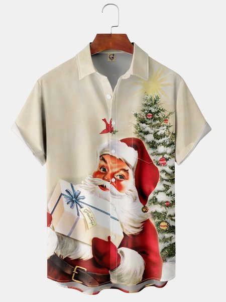 

Santa Claus Chest Pocket Short Sleeve Shirt, Khaki, Men Shirts