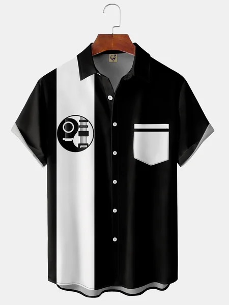 

Music Pocket Short Sleeve Bowling Shirt, Black, Men Shirts