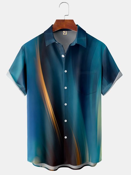 

3D Line Chest Pocket Short Sleeve Hawaiian Shirt, Blue, Men Shirts