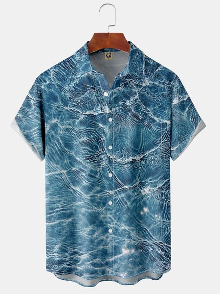 

Waves Chest Pocket Short Sleeve Resort Shirt, Blue, Men Shirts