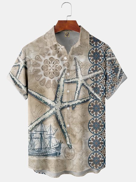 

Marine Chest Pocket Short Sleeve Hawaiian Shirt, Khaki, Men Shirts