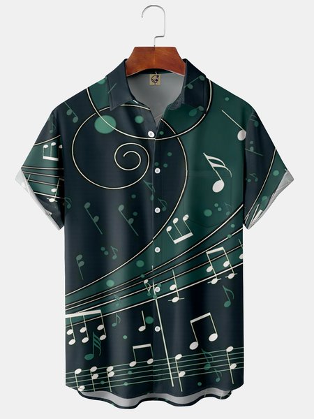 

Music Chest Pocket Short Sleeve Shirt, Green, Men Shirts