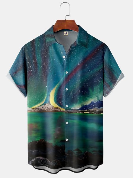 

Aurora Art Chest Pocket Short Sleeve Shirt, Blue, Men Shirts