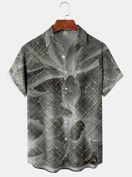 

Abstract 3D Striped Chest Pocket Short Sleeve Shirt, Gray, Men Shirts