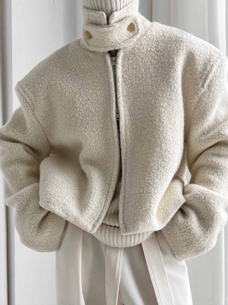 

Daily Long sleeve Regular Fit Urban Plain Jacket, Off white, Jackets