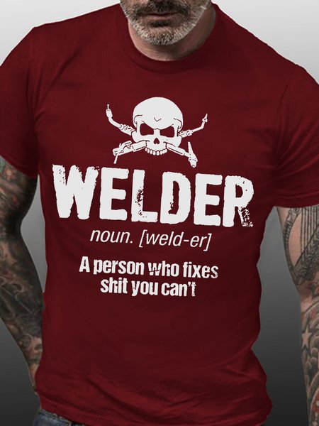 

Men's Funny Welder Definition Fixes Shit Text Letters Casual Cotton T-Shirt, Red, T-shirts