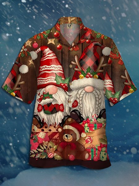 

Christmas Gnome Short Sleeve Shirt., Red, Men Shirts