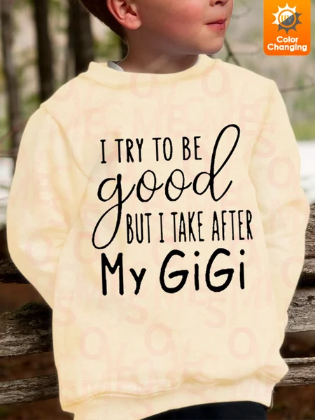 

Women I Try To Be Good But I Take After My Gigi Crew Neck Parents & Children Matching UV Color Changing Sweatshirt, Apricot, Kid's Sweatshirts