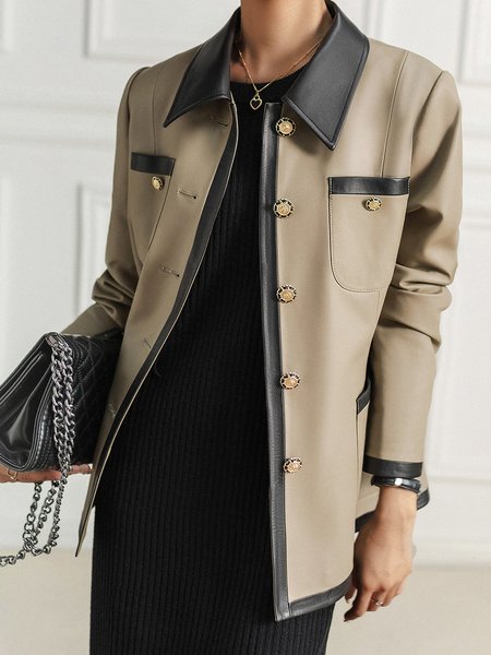 

Urban Shirt Collar Color Block Jacket, As picture, Jackets