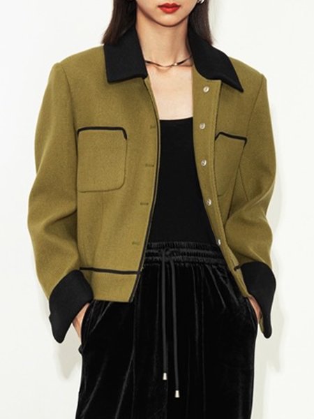 

Urban Color Block Loose Long Sleeve Jacket, Green, Jackets