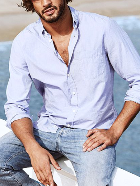 

Plain Cotton Chest Pocket Long Sleeve casual Shirt., As picture, Long Sleeve Shirts