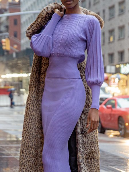 

Long sleeve Regular Fit Elegant Boat Neck Sweater, Purple, Pullovers