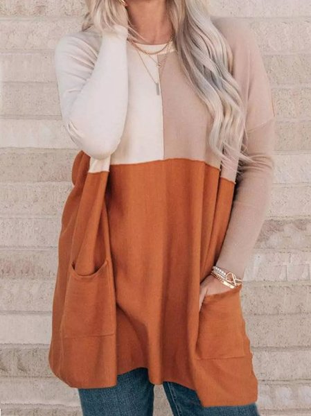 

Casual Crew Neck Color Block Tops, Khaki, Tunics