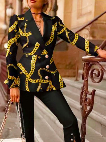 

Urban Regular Fit Lapel Collar Chain Printed Blazer, Black, Blazers