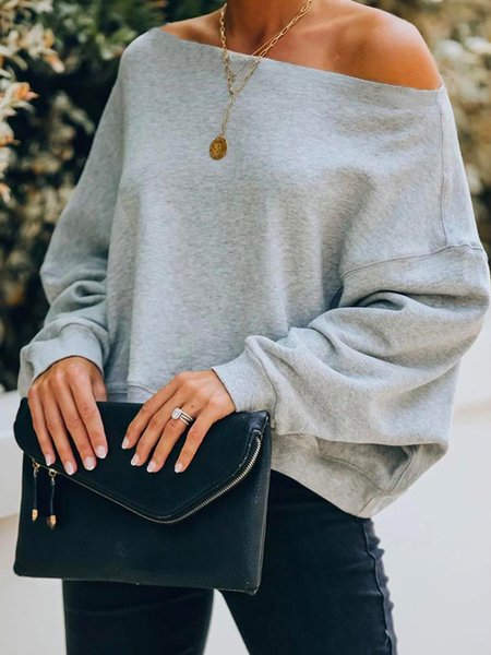 

Cold Shoulder Daily Plain Sweatshirt, Gray, Hoodies and Sweatshirts