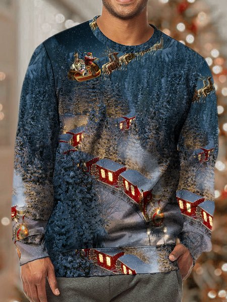 

Men Merry Christmas Santa Claus Moose Christmas Loose Sweatshirt, As picture, Hoodies&Sweatshirts