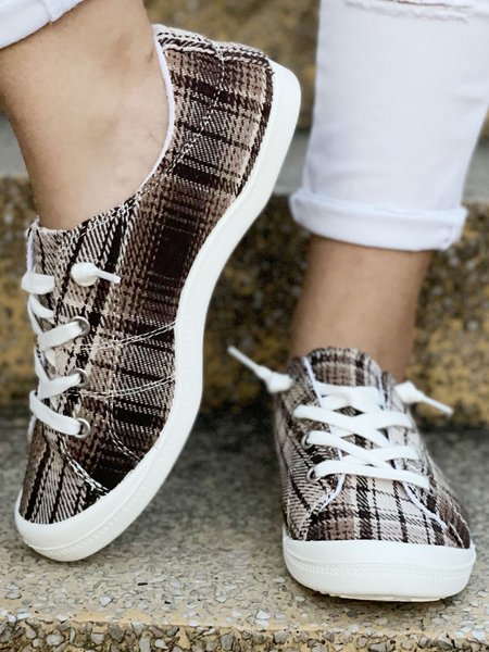 

Plus Size Plaid Flat Sneakers, Khaki, Sneakers