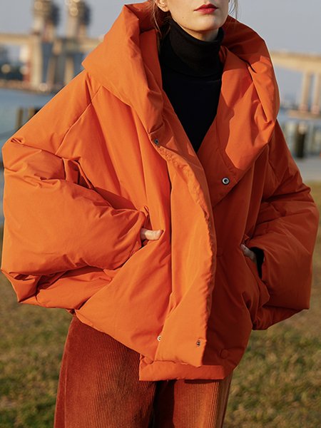 

Long sleeve Plain Casual Hoodie Fleece Coat, Orange, Others