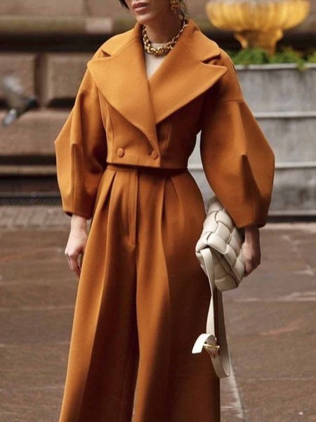 

Long sleeve Regular Fit Plain Lapel Collar Puff Sleeve Jacket, Camel, Jackets