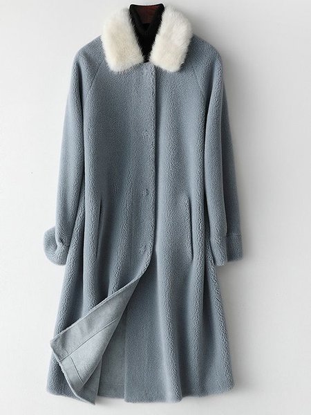 

Loose Shawl Collar Casual Overcoat, Blue, Outerwear