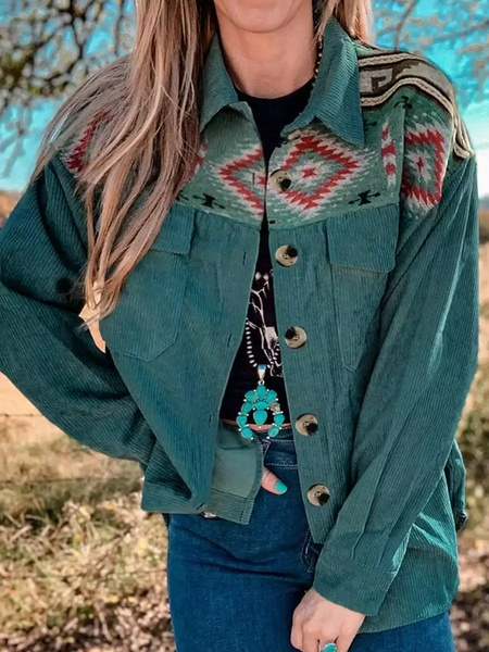 

Ethnic Casual Shawl Collar Other Coat, Green, Coats