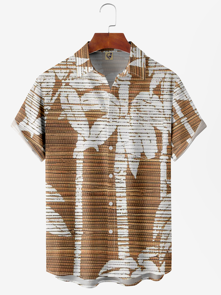 

Coconut Tree Chest Pocket Short Sleeve Hawaiian Shirt, Khaki, Men Shirts