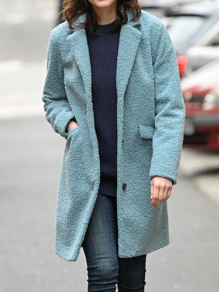 

Fluff/Granular Fleece Fabric Plain Loose Teddy Jacket, Blue, Outerwear