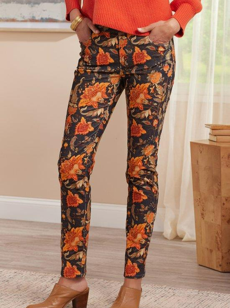 

Casual Denim Floral Jeans, Black, Pants