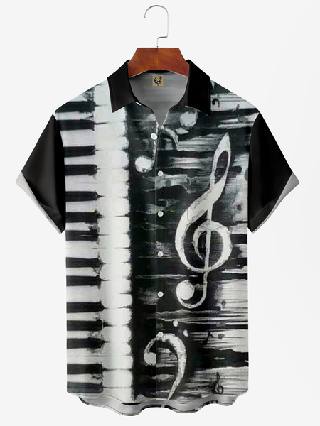 

Music Chest Pocket Short Sleeve Casual Shirt, Black, Men Shirts