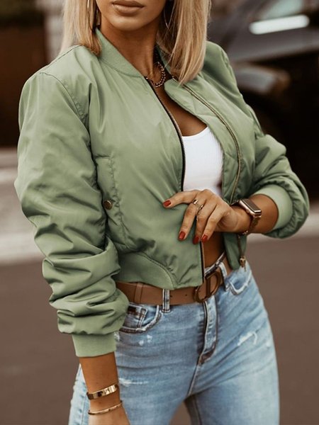 

Urban Loose Stand Collar Plain Jacket, Green, Jackets