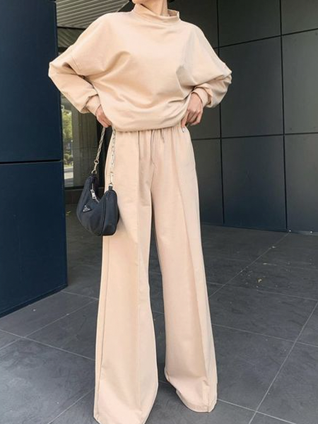 

Micro-Elasticity Simple Stand Collar Long sleeve Sweatshirts, Apricot, Hoodies and Sweatshirts