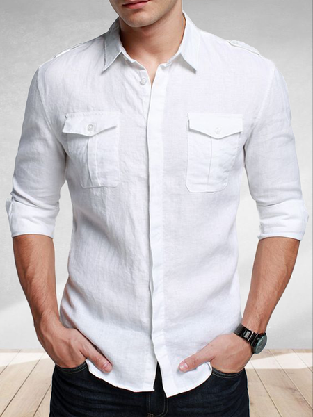 

Plain Cotton Chest Pocket Long Sleeve Expedition Shirt., As picture, Long Sleeve Shirts