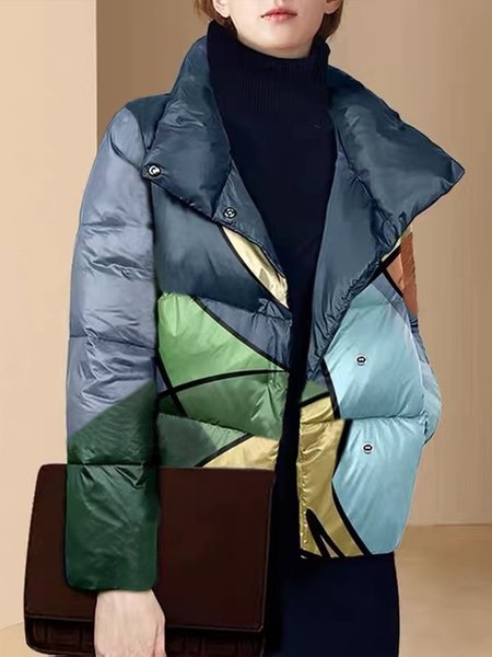 

Shawl Collar Loose Geometric Print Fleece Coat, Multicolor, Others
