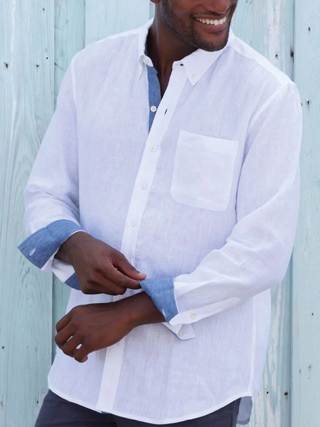 Color Block Cotton Chest Pocket Long Sleeve casual Shirt., As picture, Long Sleeve Shirts