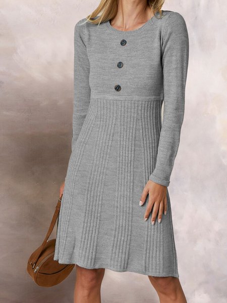 

Wool/Knitting Regular Fit Crew Neck Dresses, Gray, Mini Dresses