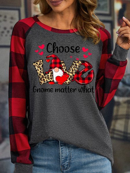 

Women Choose Love Gnome Matter What Christmas Cotton-Blend Simple Long sleeve Tops, Gray, Long sleeves