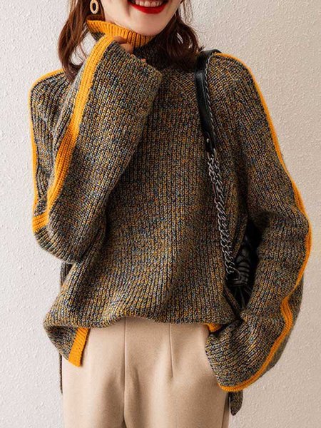 

Casual Striped Long sleeve Loose Sweater, Tan, Pullovers