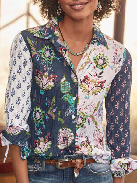 

Casual Floral Shirt Collar Blouse, Multicolor, Blouses & Shirts
