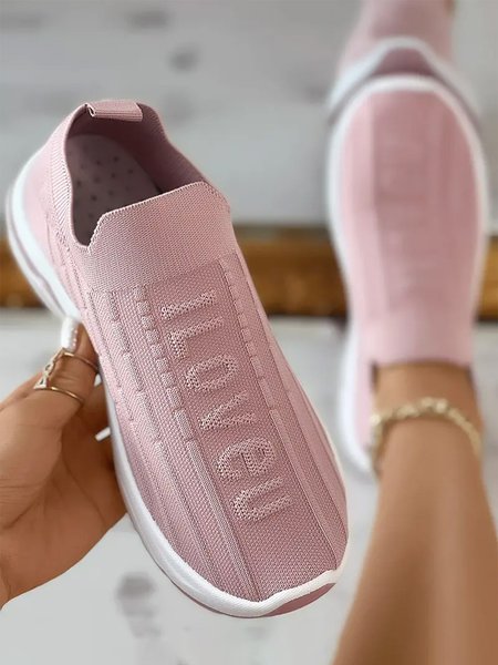 

I Love U Pattern Slip On Knit Sneakers, Pink, Sneakers