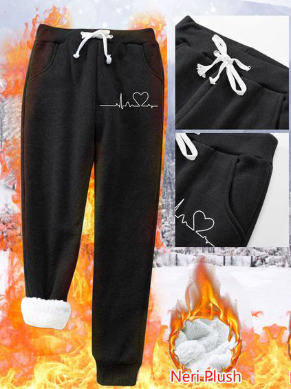 

Fluff/Granular Fleece Fabric Geometric SweatPants, Black, Pants