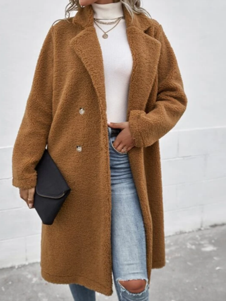 

Casual Fluff/Granular Fleece Fabric Teddy Jacket, Brown, Outerwear