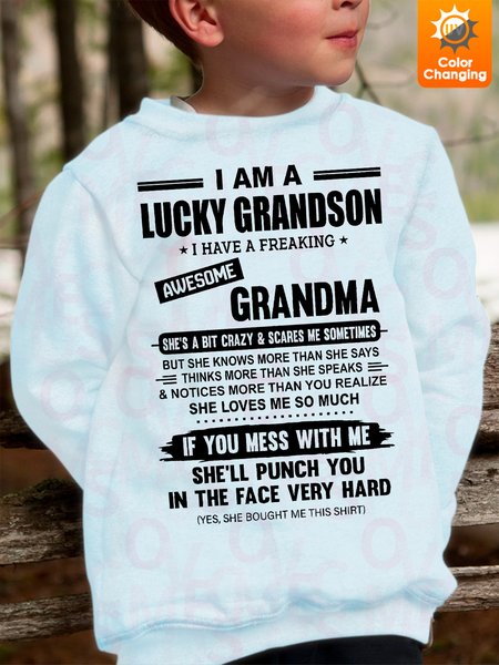 

I Have A Freaking Awesome Grandma Funny Crew Neck Regular Fit Parents & Children Matching UV Color Changing Sweatshirt, Light blue, Kid's Sweatshirts