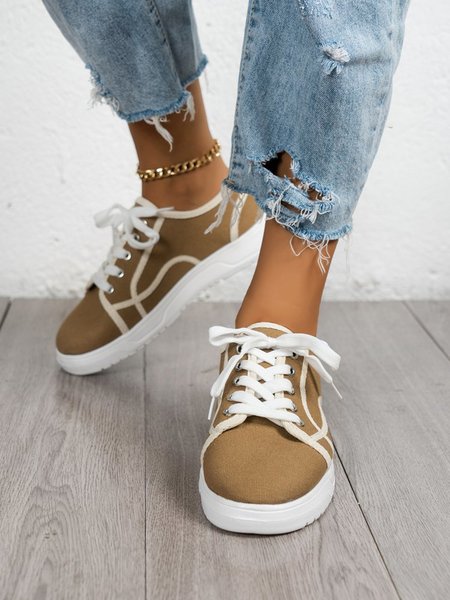 

Plus Size Split Joint Canvas Sneakers, Deep khaki, Sneakers