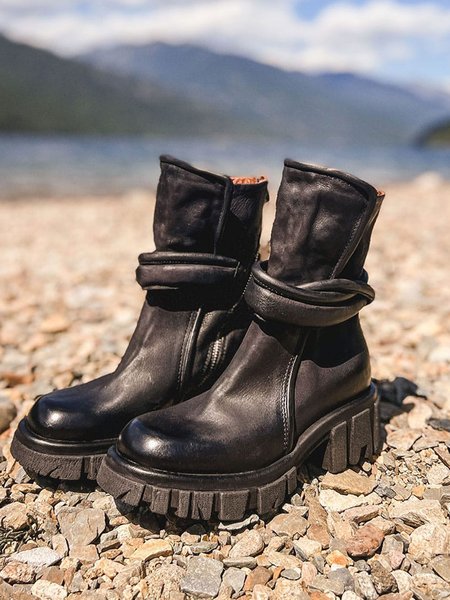 

Vintage Back Zip Combat Boots, Black, Boots